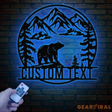Personalized Wilderness Bear Cabin Sign with LED Lights Mountain Metal Bear Decor Rustic Outdoor Cabin Sign Custom Bear