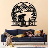 Personalized Wilderness Bear Cabin Sign with LED Lights Mountain Metal Bear Decor Rustic Outdoor Cabin Sign Custom Bear
