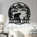 Personalized Wilderness Bear Cabin Sign with LED Lights Mountain Metal Bear Decor Rustic Outdoor Cabin Sign Custom Bear