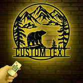 Personalized Wilderness Bear Cabin Sign with LED Lights Mountain Metal Bear Decor Rustic Outdoor Cabin Sign Custom Bear