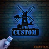 Personalized Windmill Metal Sign with Led Light Custom Windmill Sign Windmill Decor Metal Family Name Sign Farmhouse
