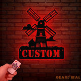 Personalized Windmill Metal Sign with Led Light Custom Windmill Sign Windmill Decor Metal Family Name Sign Farmhouse