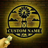 Personalized Windmill Metal Sign with Led Light Custom Windmill Sign Windmill Decor Metal Family Name Sign Farmhouse