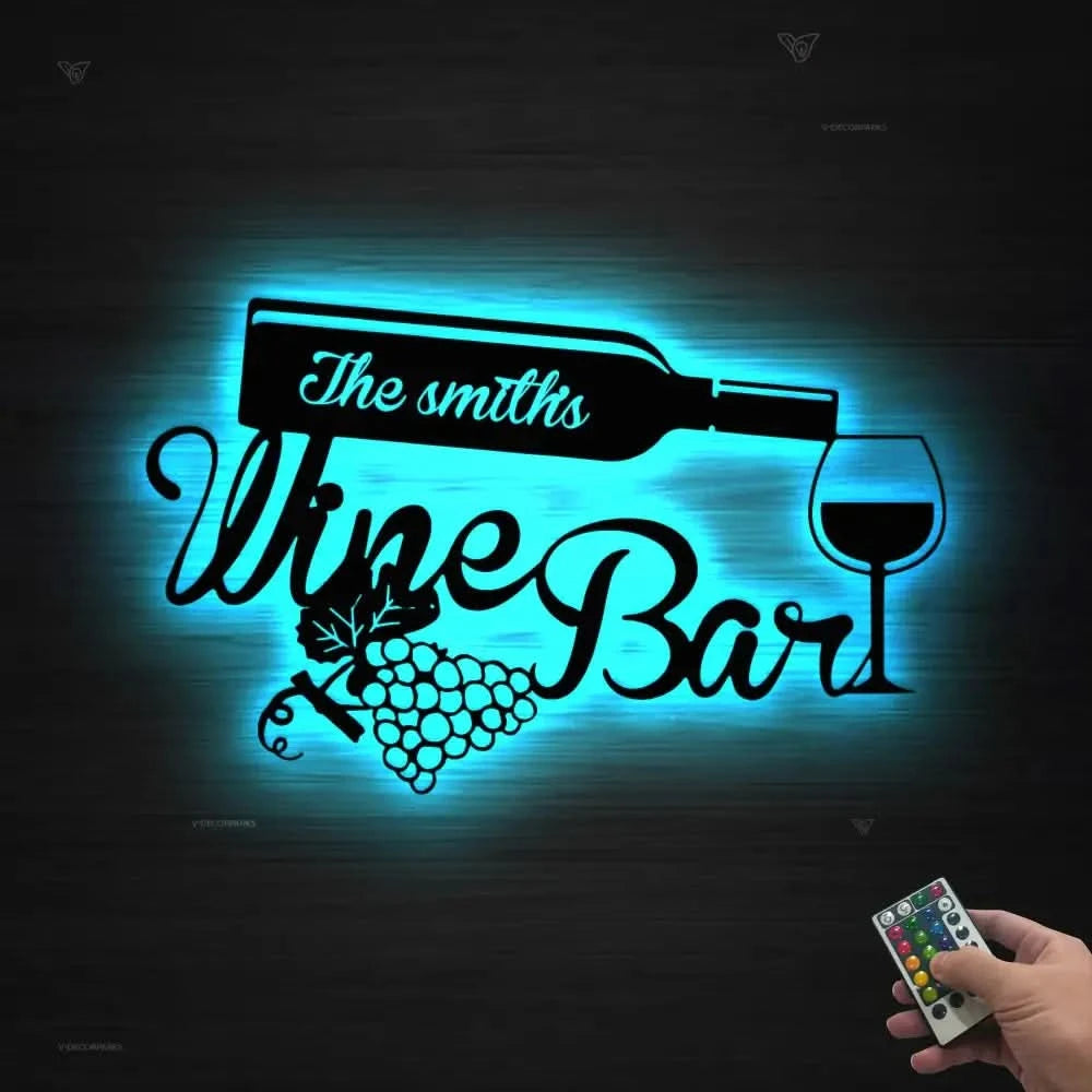 Personalized Wine Bar Pub Metal Wall Art LED Light - Custom Alcohol Drinking Name Sign - Decor Wine Shop Patio