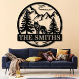 Personalized Wolf Metal Sign Custom Family Name Sign Outdoor Wildlife Metal Wall Art Rustic Mountain Scene Decor