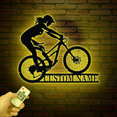 Personalized Women Cycling Metal Sign with LED Lights Custom Biker Wall Decor Female Cyclist Metal Art Women Cycling