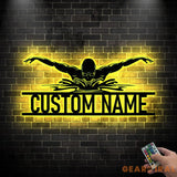PersonalizedMan Swimmer Metal Wall Art LED Light - Custom Swimming Butterfly Stroke Swim Team Name Sign - Home Decor