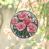 Pink Carnation Stained Glass Suncatcher Floral Window Hanging Gift for Mom Elegant Flower Panel Romantic Garden Window