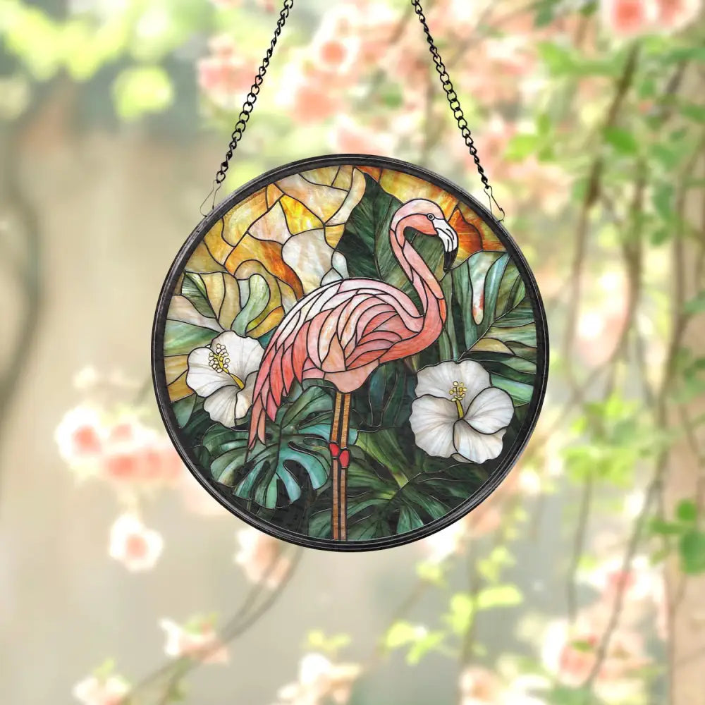 Pink Flamingo Stained Glass Window Suncatcher Bird Lover Gift Tropical House Decor Garden Sun Catcher Unique Handmade
