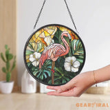Pink Flamingo Stained Glass Window Suncatcher Bird Lover Gift Tropical House Decor Garden Sun Catcher Unique Handmade