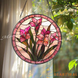 Pink Gladiolus Stained Glass Suncatcher Floral Window Panel Hanging Gift Elegant Botanical Flower Decor Handmade Glass