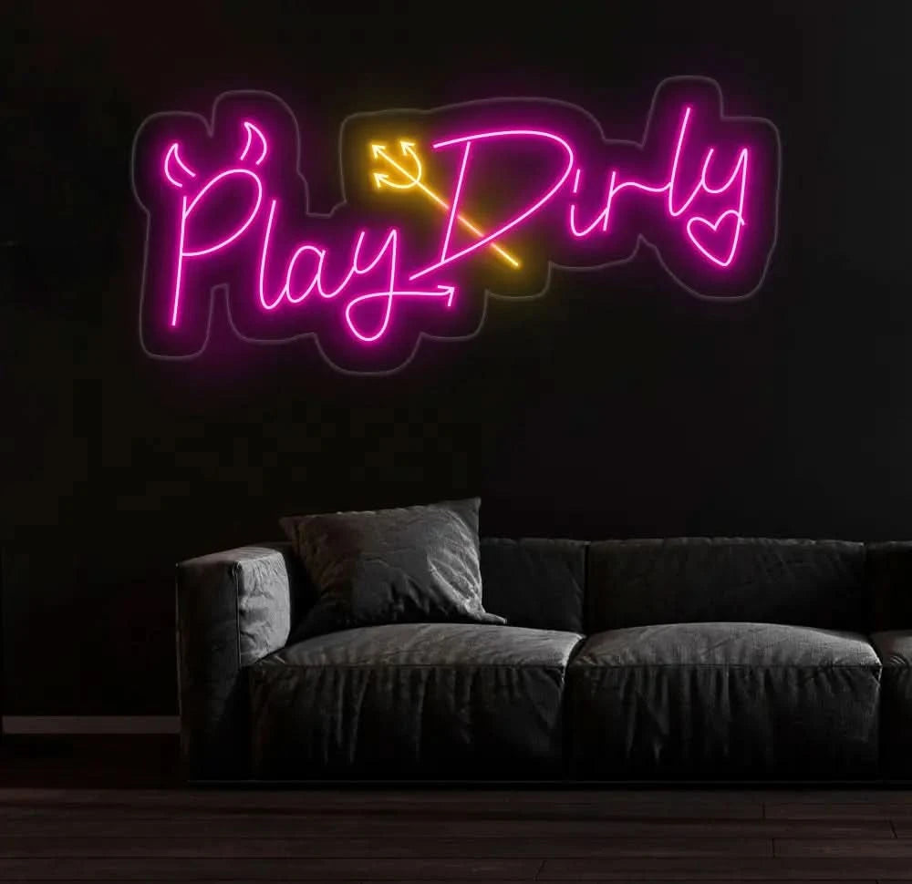 Play Dirty Neon Sign - Custom Red Neon Light Bedroom Wall Decor Playful Wall Art Unique LED Sign for Home or Game Room