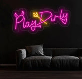 Play Dirty Neon Sign - Custom Red Neon Light Bedroom Wall Decor Playful Wall Art Unique LED Sign for Home or Game Room