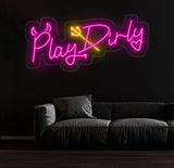 Play Dirty Neon Sign - Custom Red Neon Light Bedroom Wall Decor Playful Wall Art Unique LED Sign for Home or Game Room