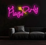 Play Dirty Neon Sign - Custom Red Neon Light Bedroom Wall Decor Playful Wall Art Unique LED Sign for Home or Game Room
