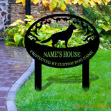 Protected By Dog Name Metal Sign - Personalized Monogram Dog Shape Metal Stake - Custom Garden Decor- Garden Dog Metal