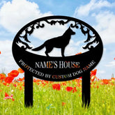 Protected By Dog Name Metal Sign - Personalized Monogram Dog Shape Metal Stake - Custom Garden Decor- Garden Dog Metal
