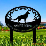 Protected By Dog Name Metal Sign - Personalized Monogram Dog Shape Metal Stake - Custom Garden Decor- Garden Dog Metal