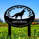 Protected By Dog Name Metal Sign - Personalized Monogram Dog Shape Metal Stake - Custom Garden Decor- Garden Dog Metal