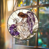 Purple Angel Stained Glass Suncatcher Guardian Angel Window Hanging Memorial Glass Panel Sympathy Gift Heavenly Home