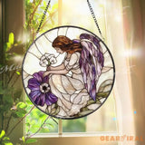 Purple Angel Stained Glass Suncatcher Guardian Angel Window Hanging Memorial Glass Panel Sympathy Gift Heavenly Home