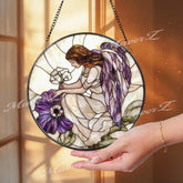 Purple Angel Stained Glass Suncatcher Guardian Angel Window Hanging Memorial Glass Panel Sympathy Gift Heavenly Home