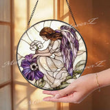 Purple Angel Stained Glass Suncatcher Guardian Angel Window Hanging Memorial Glass Panel Sympathy Gift Heavenly Home