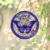 Purple Butterfly Stained Glass SunCatcher Butterfly Light Catcher Window Hanging Butterfly with Flowers Garden Decor
