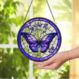 Purple Butterfly Stained Glass SunCatcher Butterfly Light Catcher Window Hanging Butterfly with Flowers Garden Decor