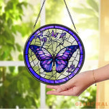 Purple Butterfly Stained Glass SunCatcher Butterfly Light Catcher Window Hanging Butterfly with Flowers Garden Decor