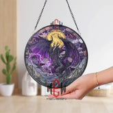 Purple Dragon Stained Glass Suncatcher Fantasy Lightning Window Panel Gothic Magic Decor Gift for Dragon Lovers and DnD