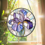 Purple Iris Stained Glass Suncatcher Handmade Floral Window Hanging with Elegant Petals Spring Garden Decor Gift for
