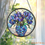 Purple Irises Glass Suncatcher Floral Window Decor Birth Flower Gift for Mom Handmade Garden Accent Gift for Flower