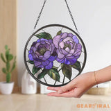 Purple Peony Glass Suncatcher Floral Window Hanging Garden-Inspired Wall Art Mother’s Day Gift Handmade Gift for Her