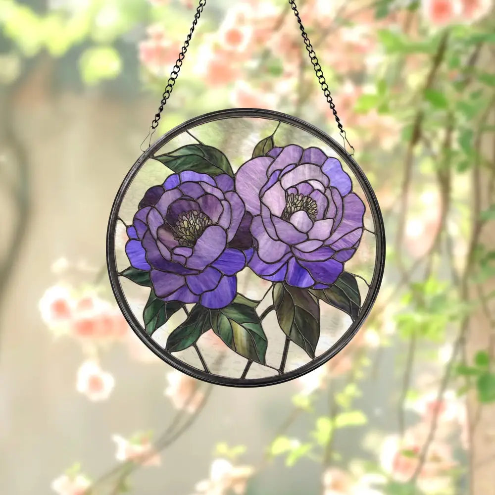 Purple Peony Glass Suncatcher Floral Window Hanging Garden-Inspired Wall Art Mother’s Day Gift Handmade Gift for Her