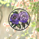Purple Peony Glass Suncatcher Floral Window Hanging Garden-Inspired Wall Art Mother’s Day Gift Handmade Gift for Her
