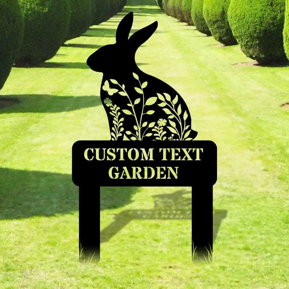Rabbit Garden Sign Metal Stake Personalized Name Yard Sign Outdoor Door Garden Decor Metal Sign Gift for Garden Lovers