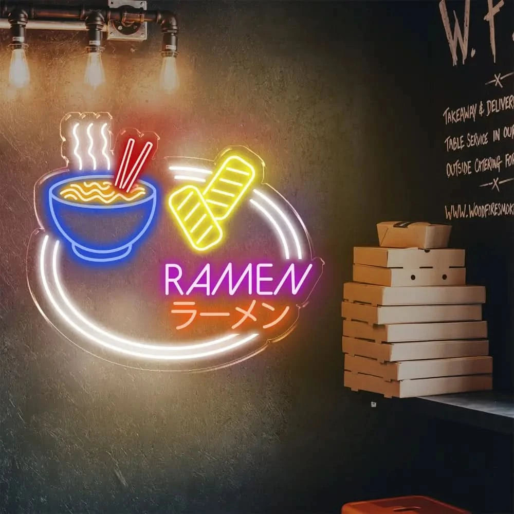 Ramen Neon Sign Custom LED Ramen Shop Sign Japanese Restaurant Neon Light Ramen Bowl LED Decor Food & Drink Neon Wall