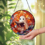 Reading Ghost Stained Glass Suncatcher Whimsical Halloween Window Panel Cozy Spooky Decor Book Lover Gift Ghost Reading