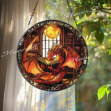 Red Dragon Reading Book Stained Glass Suncatcher Fantasy Window Hanging Library Dragon Decor Magic Lover Gift Idea
