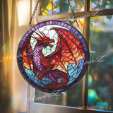 Red Dragon Stained Glass Suncatcher Fantasy Dragon Window Hanging Purple Winged Dragon Art Panel Gothic Mythical