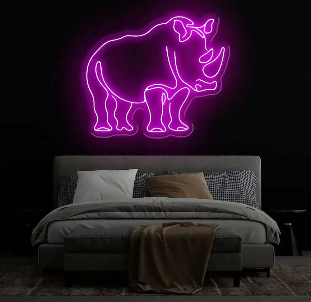 Rhino Neon Sign - Custom Animal Wall Art Safari Themed LED Light Unique Rhino Neon Decor for Home Bar or Kids Room