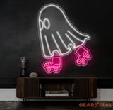 Roller Skating Ghost Neon Sign - Custom LED Wall Art Halloween Ghost Decor Skating Neon Light Unique Party Decor Roller