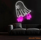 Roller Skating Ghost Neon Sign Fun Ghost LED Wall Art Custom Neon Roller Ghost Decor Halloween Ghost Light Kids Room