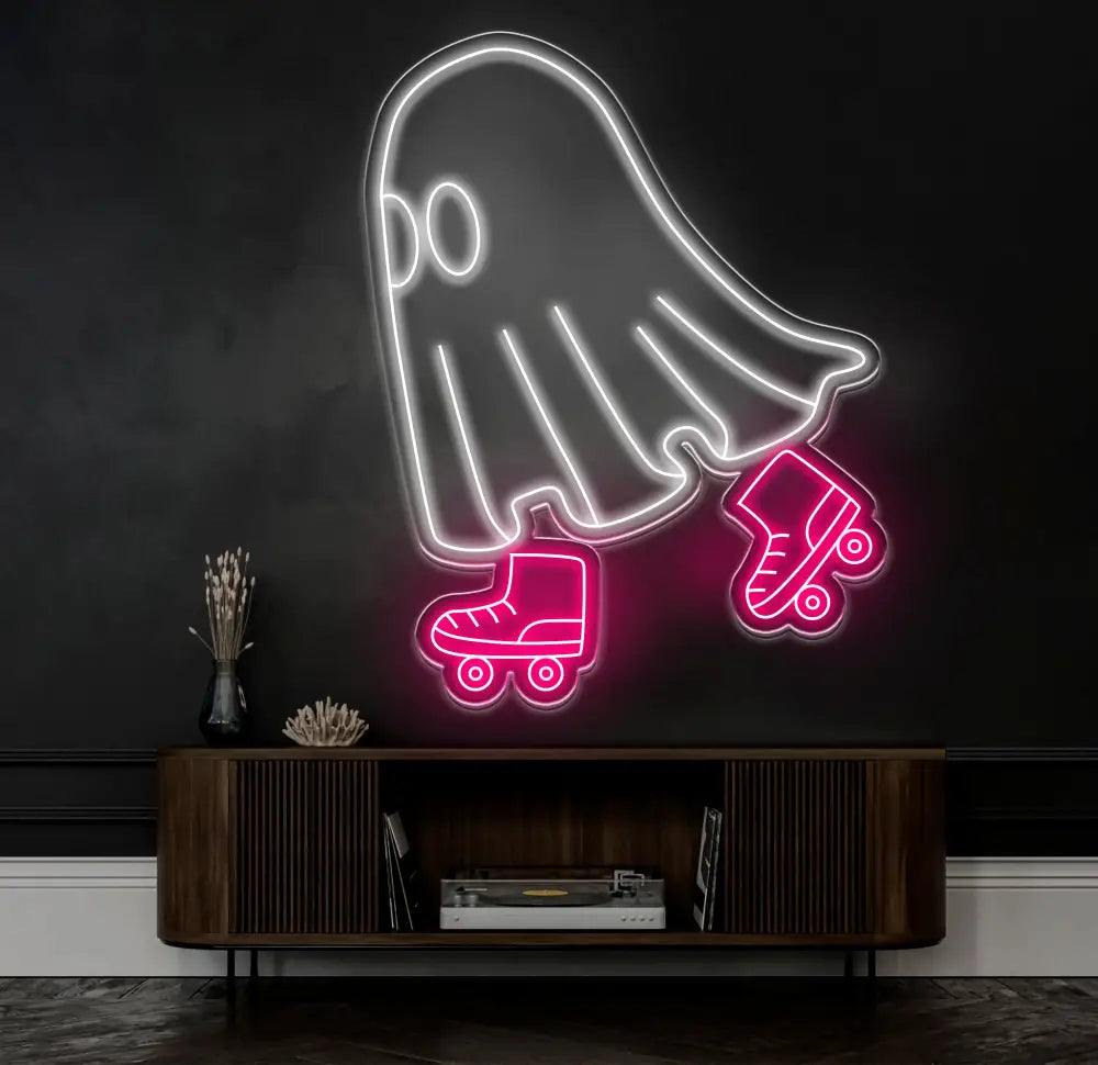 Roller Skating Ghost Neon Sign Fun Ghost LED Wall Art Custom Neon Roller Ghost Decor Halloween Ghost Light Kids Room