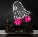 Roller Skating Ghost Neon Sign Fun Ghost LED Wall Art Custom Neon Roller Ghost Decor Halloween Ghost Light Kids Room