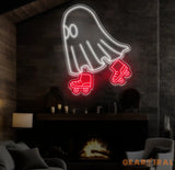 Roller Skating Ghost Neon Sign Fun Ghost LED Wall Art Custom Neon Roller Ghost Decor Halloween Ghost Light Kids Room