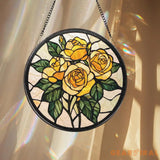 Rose Gold Flower Stained Glass Suncatcher Personalized Floral Window Hanging Romantic Gift for Mom or Grandma Elegant