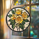 Rose Gold Flower Stained Glass Suncatcher Personalized Floral Window Hanging Romantic Gift for Mom or Grandma Elegant