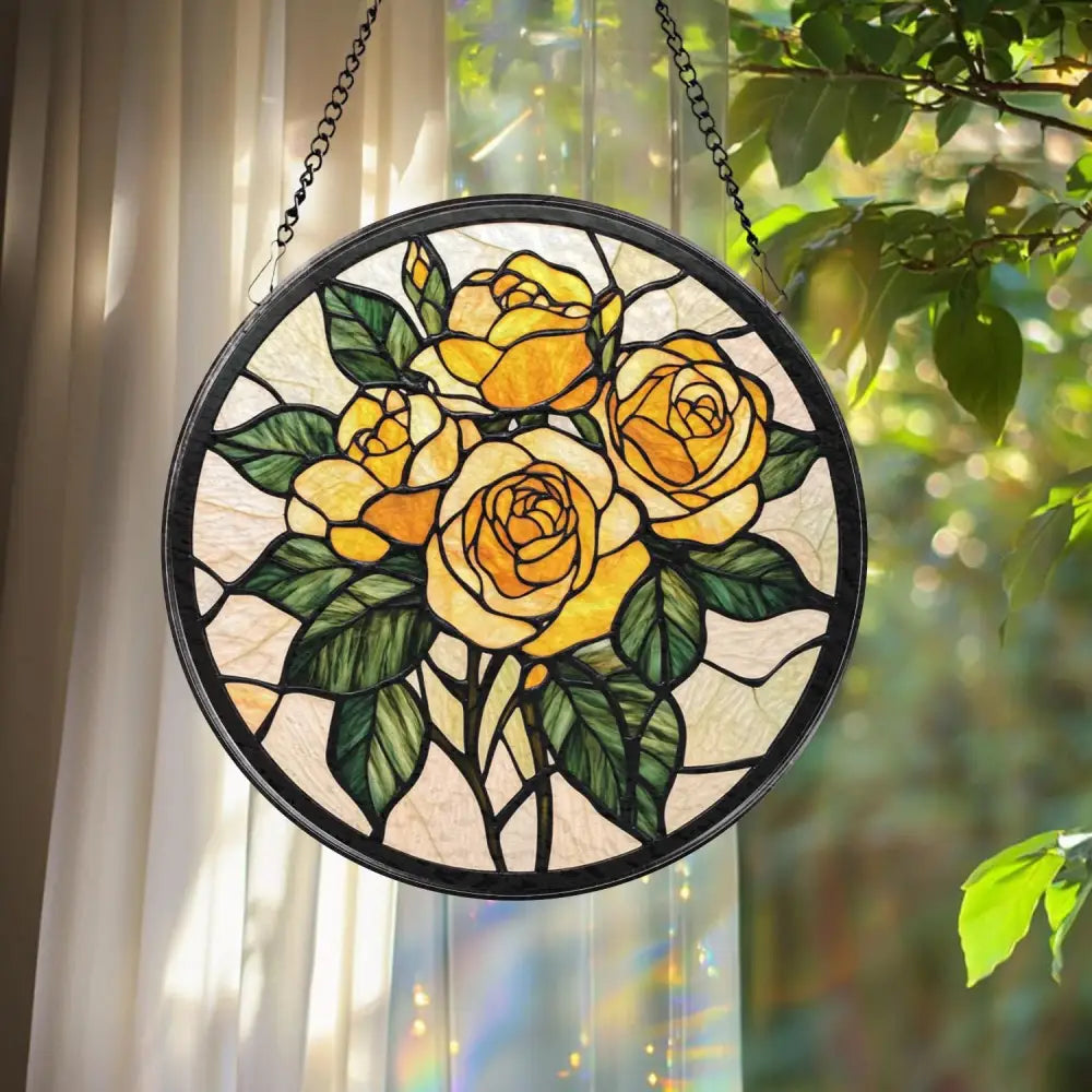Rose Gold Flower Stained Glass Suncatcher Personalized Floral Window Hanging Romantic Gift for Mom or Grandma Elegant